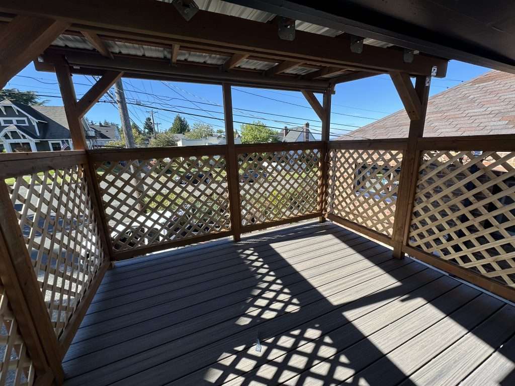The elevated deck allows the homeowner to enjoy their view of Puget Sound year-round.